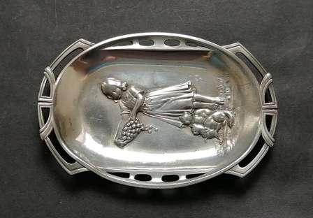 Other Metalware - W M F GIRL FEEDING CATS PIN TRAY/PLAQUE **OSTRICH I/O MARK 70X110MM for sale ...