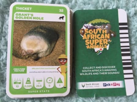Trading Cards - PICK N PAY SOUTH AFRICAN SUPER ANIMALS (GREEN) NR 3 GRANT'S  GOLDEN MOLE was listed for  on 27 Mar at 20:46 by whiteangel777 in  Pretoria / Tshwane (ID:548051049)