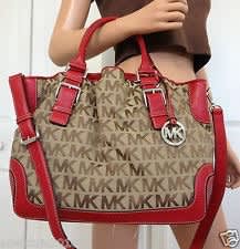 Handbags & Bags - MICHAEL Michael Kors Brookville Large Drawstring Tote,  Red/Beige 100% Authentic -