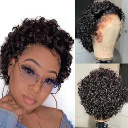 Wigs - Brazilian Curly Pixie Ear-to-Ear 13x1 Lace Frontal Wig - Grade