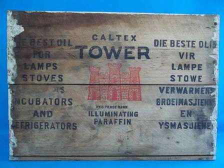 Antique Wooden Crate "Caltex Tower Illuminating Paraffin" - 25,5cm/52cm/37cm