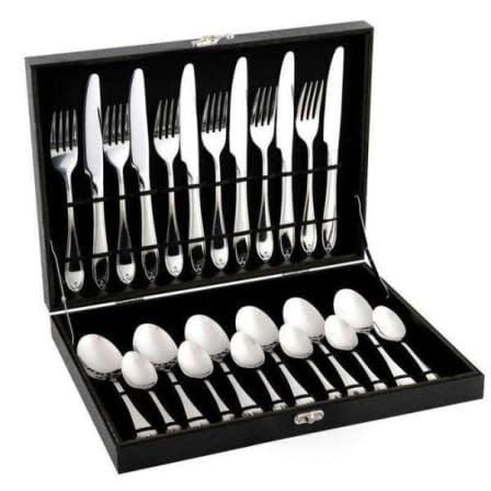 Elegant 24pc Fine Living Stainless Steel Cutlery Set in Wooden Box