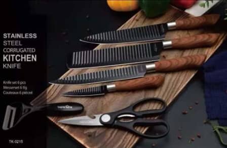 Elegant 6 Piece Stainless Steel Corrugated Kitchen Knife Set