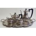 EPNS Teaset including Coffee Pot, Teapot, Milk Jug, Sugar Bowl and Tray made in England as per photo