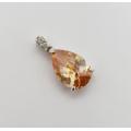 Sterling Silver Pendant Peach Coloured Pear-Shaped Stone Beautiful Facets weight 3.3g as per photo