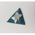 Vintage Ethnic Alpaco Mexico Triangle Floral Motif Brooch with Mop and Abablone Detail weight 7.8g