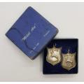 Set of 2 Silver Springbok medals commemorating Jackie Gibson for relay in 1949 in original box app
