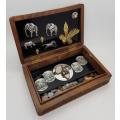 African Big 5 Carved Wooden Box with Gem Stones as per photo