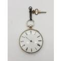 Cylinder key-wound pocket watch, 1890`s sterling silver case - as per photo
