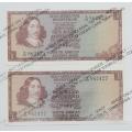 Lot of 2 uncirculated/consecutive T W de Jongh R1 Banknotes as per photo