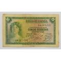 1935 Spanish Cinco Pesetas - Pre WWII Banknote as per photo