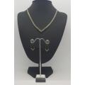 Vintage Silver necklace and earring set with white stones 24 cm - as per photo