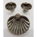 Beautiful vintage Sterling Silver marcasite brooch and screw on earring set - as per photo