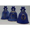 Set of 3 Bing and Grondahl , Copenhagen Porcelain Bells in original casings - as per photo