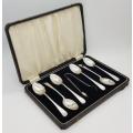 Set of 6 Hallmark Silver spoons and sugar tong in box - as per photo