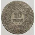 20 Francs Morrocan 1347 Hijri (1929-1934) coin, 68% silver 20g as per photo
