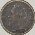 1868 French Silver 5 Franc, Emperor Napoleon III coin as per scan