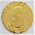 Gold plated Admiral Lord Nelson 1758-1805 medallion as per photo