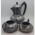 Pewter electro plated teapot, milkjug and sugar bowl made in Sheffield, England - as per photo