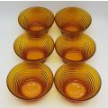 Lot of 6 amber Duralex pudding bowls made in France as per photo