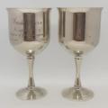Pair of engraved silver plated goblets - as per photo