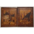 Vintage inlaid wood art 55cm x 45cm as per photo