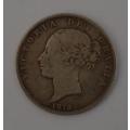 1878 Young Victoria uncrowned, 1st portrait Half Crown Silver Coin weight 13.5g diameter 32mm asp