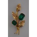 Vintage 12ct Gold Filled Leaf Brooch with Green Stones as per photo