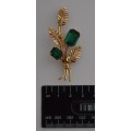 Vintage 12ct Gold Filled Leaf Brooch with Green Stones as per photo