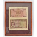 Framed SA 1939 & 1949 10 Shillings Banknotes as per photo