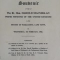 Souvenir - Harold Macmillan`s `Winds of Change` address to Parliament on 3 February 1960