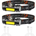 Pack of 2 x USB Rechargeable COB 4 in 1 headlamp, Headlight with a magnet
