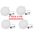 4 Pack - 6W LED Round Panel Recessed Ceiling Lamp Down Light - with 220V LED Driver