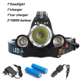 Headlamp Rechargeable 1 x XML T6 + 2 x R5 LED Headlight 100m Beam Range + 2 x 18650 Li-ion Batteries
