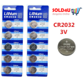 CR2032 3V Lithium Battery [ Equivalent DL2032, ECR2032, 5004LC, KCR2032, BR2032] [Qty : 10 Piece]