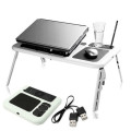 Foldable E-Table Portable Laptop Table Stand with 2-USB Cooling Fans for Bed or Couch