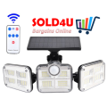 122 LED Solar Motion Sensor Outdoor Rotatable 3 Head Light with Remote 30W