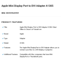Apple Mini DisplayPort to DVI Adapter Model A1305 White