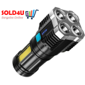 Super Bright COB LED Torch 4-Core Usb Rechargeable Flashlight