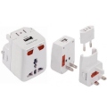 Universal Multi AC Adaptor - Universal 15A 3Way Travel Adapter - 3 Pin Plug with USB and Fuses T-034