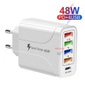USB C Wall Charger 5 Ports 4XUSB+1XPD18W Fast Charging USB-C Charger TYPE-C Charger 48W