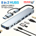 8 in 2 USB-C Adapter Hub Docking Station High Speed USB 3.0/2.0 8 Port USB HUB Card Reader SD TF