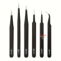 6pcs Precision Long Tweezers Set ESD Anti-Static Stainless Steel Tweezers Repair Tools