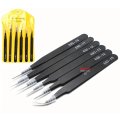 6pcs Precision Long Tweezers Set ESD Anti-Static Stainless Steel Tweezers Repair Tools