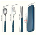3pc set BLUE Portable Cutlery Set Kitchen Fork Chopsticks Spoon Stainless Steel Tableware 3 Piece