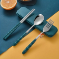 3pc set BLUE Portable Cutlery Set Kitchen Fork Chopsticks Spoon Stainless Steel Tableware 3 Piece