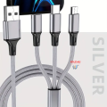Fast Charging USB Cable Nylon Braided 3in1 Compatible with iPhone Samsung Xiaomi (Random Colours)