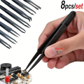 8pcs Tweezer SET Black Carbon Fiber Plastic Tweezers Repair Accessories Set Tools