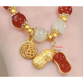 Red Faux Jade Beads Elegant Hand String Lucky Peanut Pendant Fu Brand Girls Bracelet