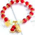 Red Faux Jade Beads Elegant Hand String Lucky Peanut Pendant Fu Brand Girls Bracelet